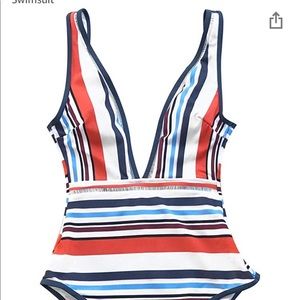 CUPSHE Stripe Plunging Backless One-Piece Swimsuit